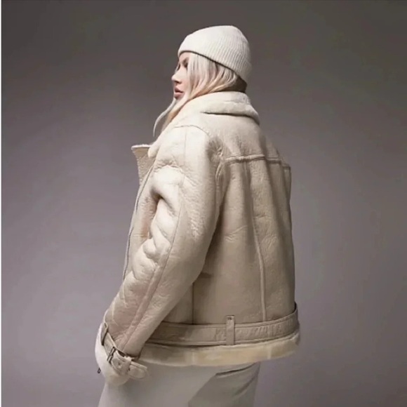 Topshop Faux Shearling Aviator Leather Moto Jacket - Picture 2 of 10